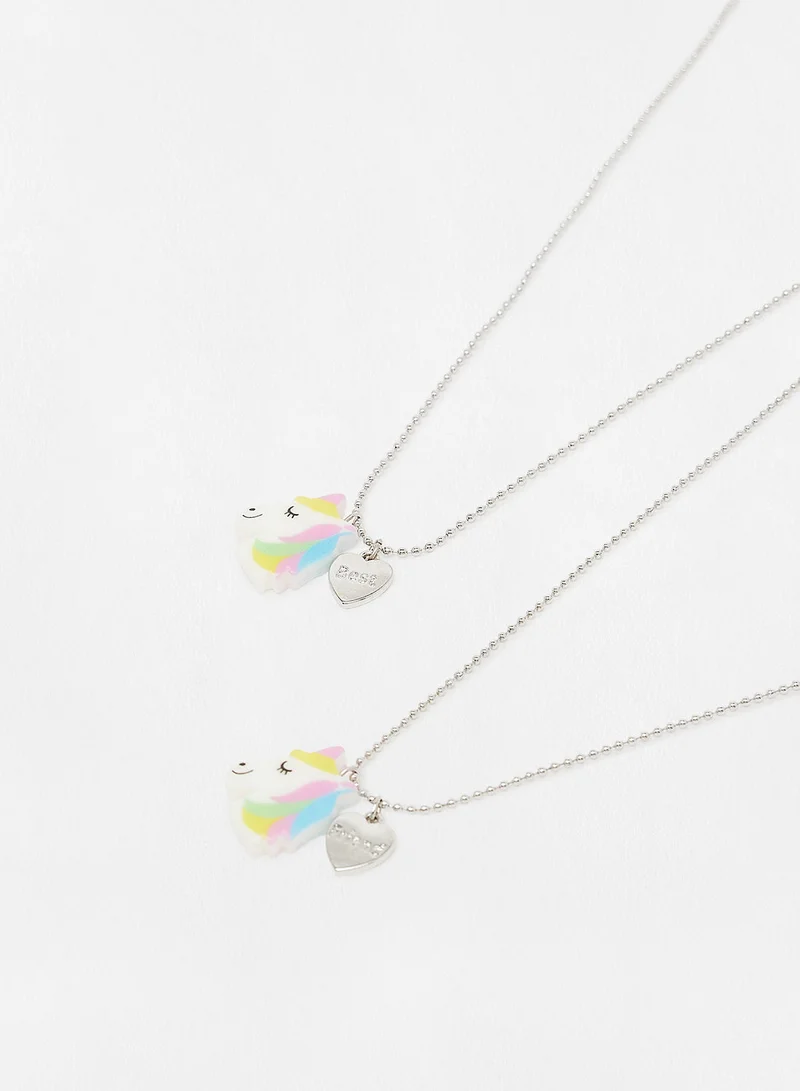 MANGO Girls Slogan Detail Necklace (Pack of 2)