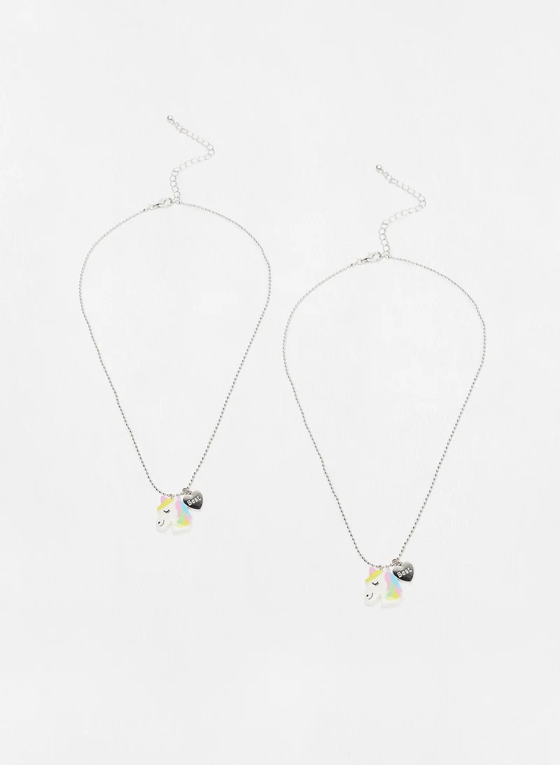 MANGO Girls Slogan Detail Necklace (Pack of 2)