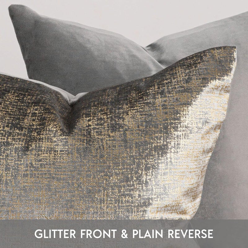 Phantoscope Pack of 2 Sparkling Velvet Geometric-Pattern Throw Decorative Pillow Cover Soft Gold Glitter Square Cushion Cover Pillowcase for Couch Bed and Chair, Grey, 18 x 18 inches, 45 x 45 cm - Image 2