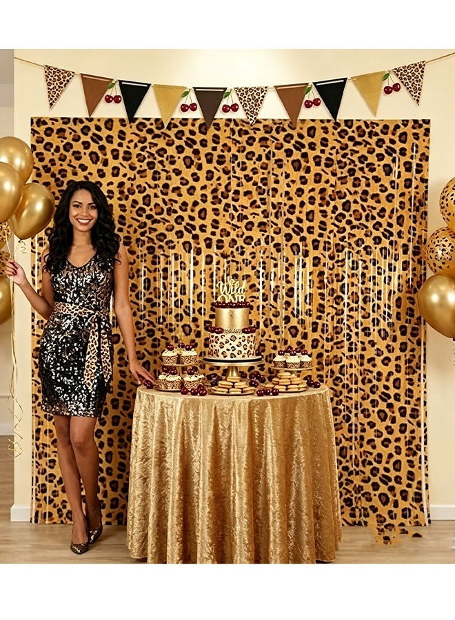 Happy D 2-piece Cheetah Print Birthday Decorations, Leopard Print Party Decorations, Jungle Safari Bachelorette Foil Backdrop 3.3 × 6.1 M Thickened Tassel Curtain, Suitable for Photo Booths and Party Entrances - Image 3