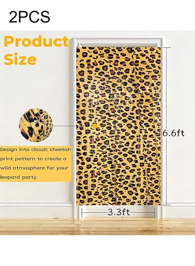 Happy D 2-piece Cheetah Print Birthday Decorations, Leopard Print Party Decorations, Jungle Safari Bachelorette Foil Backdrop 3.3 × 6.1 M Thickened Tassel Curtain, Suitable for Photo Booths and Party Entrances - Image 2