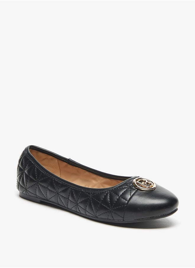 Flora Bella By Shoexpress Quilted Round Toe Ballerina Shoes with Metal Accent  - Image 1