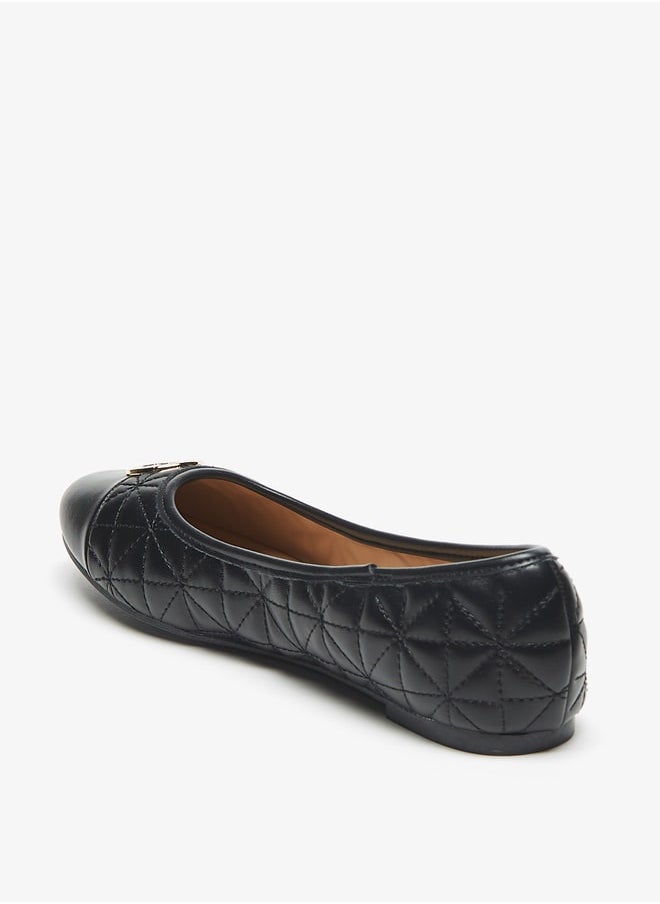 Flora Bella By Shoexpress Quilted Round Toe Ballerina Shoes with Metal Accent  - Image 2