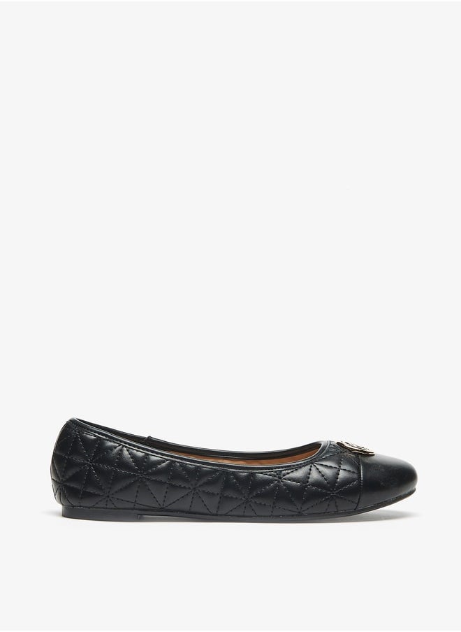 Flora Bella By Shoexpress Quilted Round Toe Ballerina Shoes with Metal Accent  - Image 3