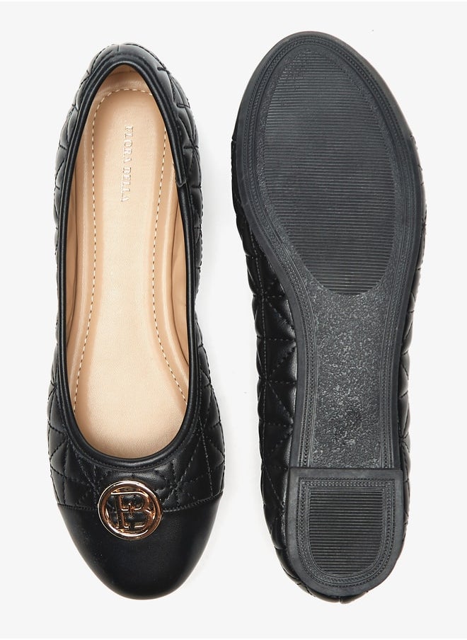 Flora Bella By Shoexpress Quilted Round Toe Ballerina Shoes with Metal Accent  - Image 4