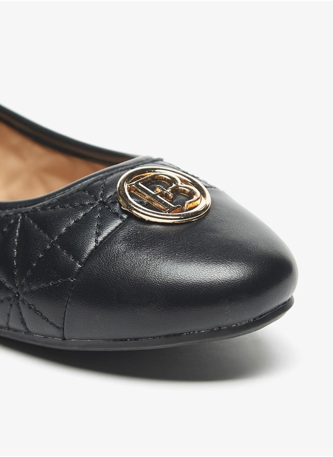 Flora Bella By Shoexpress Quilted Round Toe Ballerina Shoes with Metal Accent  - Image 5