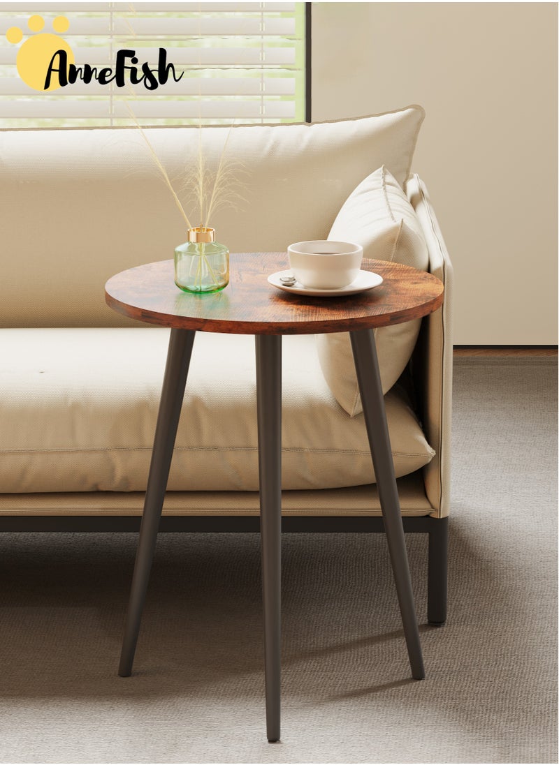 AnneFish - 2pcs Side Service Round Table Set of 2 Small End Tables Accent Table Round Coffee Table Wood Rustic Nightstand Bedside Table Outdoor Side Table Living Room Bedroom Balcony - Image 1