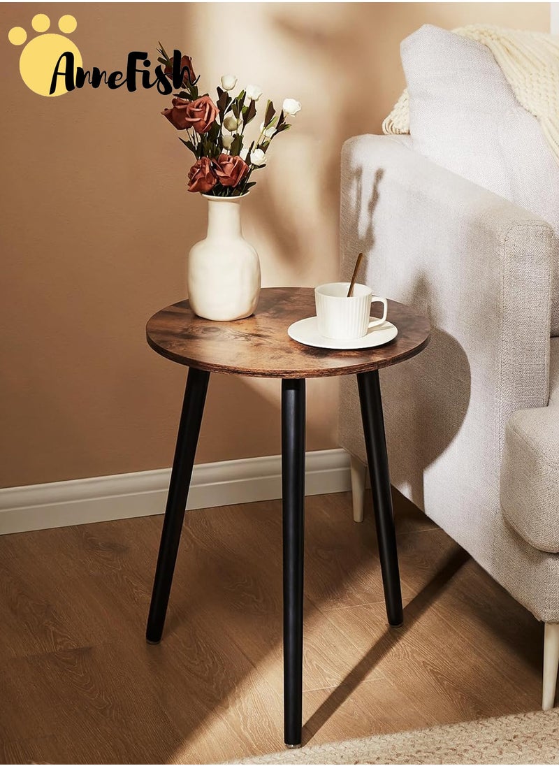 AnneFish - 2pcs Side Service Round Table Set of 2 Small End Tables Accent Table Round Coffee Table Wood Rustic Nightstand Bedside Table Outdoor Side Table Living Room Bedroom Balcony - Image 1