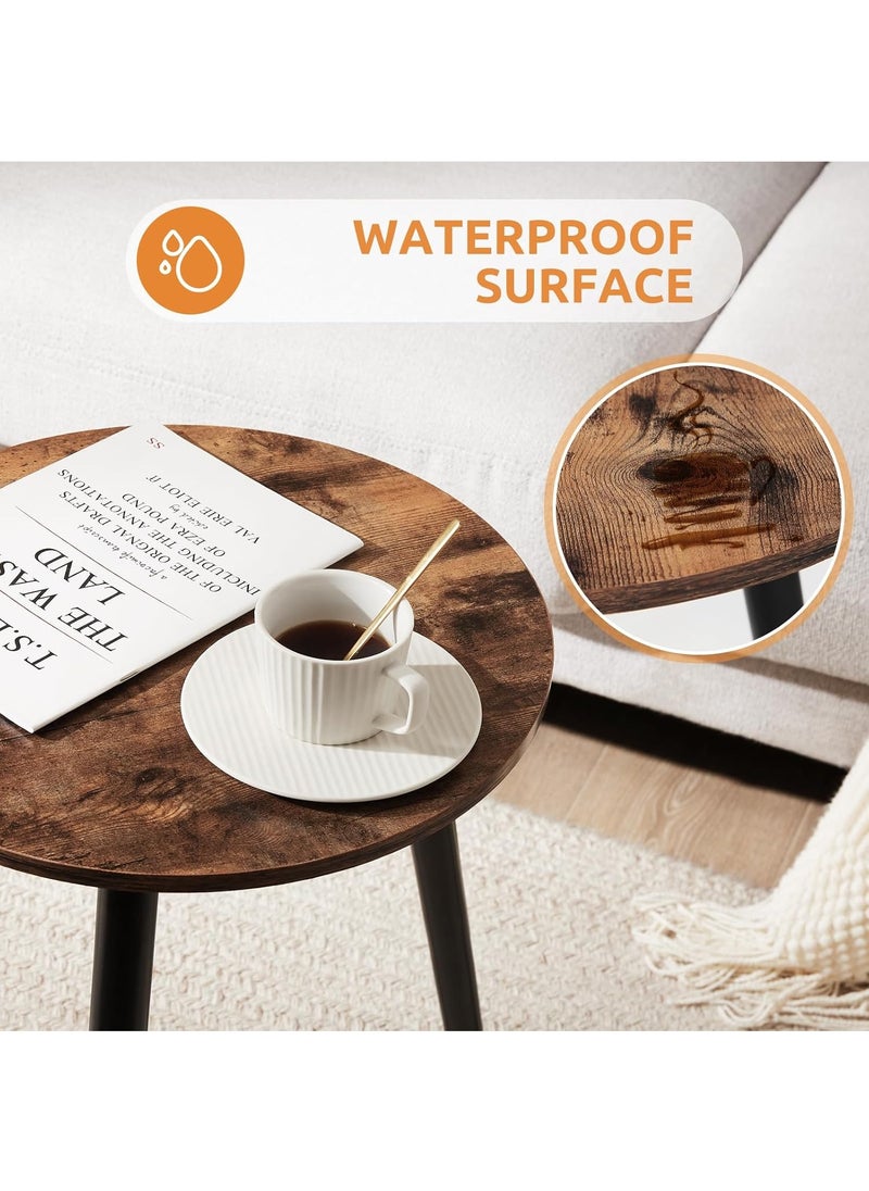 AnneFish - 2pcs Side Service Round Table Set of 2 Small End Tables Accent Table Round Coffee Table Wood Rustic Nightstand Bedside Table Outdoor Side Table Living Room Bedroom Balcony - Image 1
