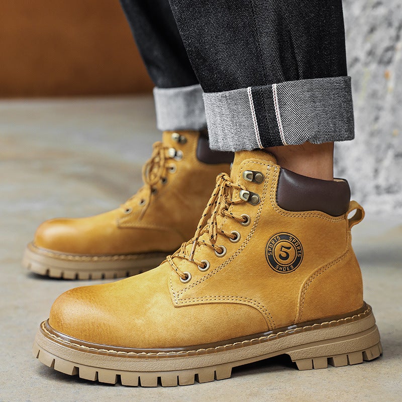 Martin Boots Couple Style Classic Popular Yellow Boots Women'S Genuine Leather High-Top Thick-Soled Height-Increasing Casual Versatile Men'S Boots - Image 4