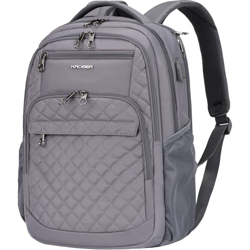 KROSER Travel Laptop Backpack 17 Inch Large Computer Backpack Water-Repellent Daypack with USB Charging Port & Headphone Interface RFID Pockets for Work/Business/College/Men/Women Dark grey(Quilted) - Image 1