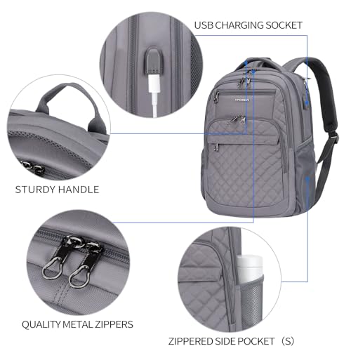 KROSER Travel Laptop Backpack 17 Inch Large Computer Backpack Water-Repellent Daypack with USB Charging Port & Headphone Interface RFID Pockets for Work/Business/College/Men/Women Dark grey(Quilted) - Image 3