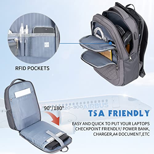 KROSER Travel Laptop Backpack 17 Inch Large Computer Backpack Water-Repellent Daypack with USB Charging Port & Headphone Interface RFID Pockets for Work/Business/College/Men/Women Dark grey(Quilted) - Image 4