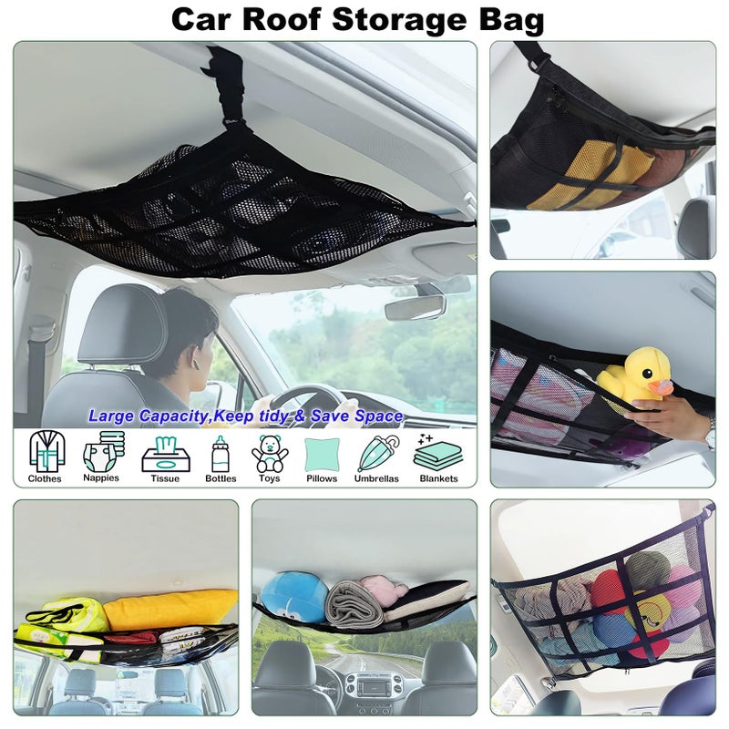 HOZOMT SUV Ceiling Cargo Net, Trunk Organizer, Car Roof Storage, Truck Netting, Van Interior Accessories, Double-Layer Mesh Camping Essentials - Image 2