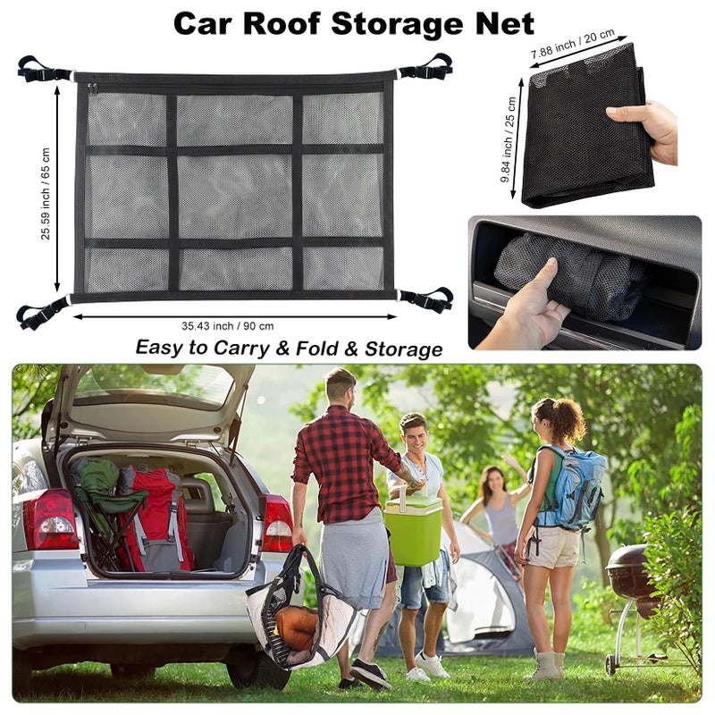HOZOMT SUV Ceiling Cargo Net, Trunk Organizer, Car Roof Storage, Truck Netting, Van Interior Accessories, Double-Layer Mesh Camping Essentials - Image 4