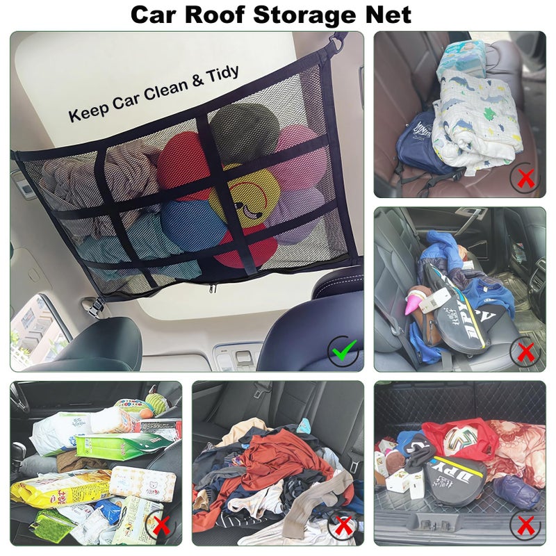 HOZOMT SUV Ceiling Cargo Net, Trunk Organizer, Car Roof Storage, Truck Netting, Van Interior Accessories, Double-Layer Mesh Camping Essentials - Image 3