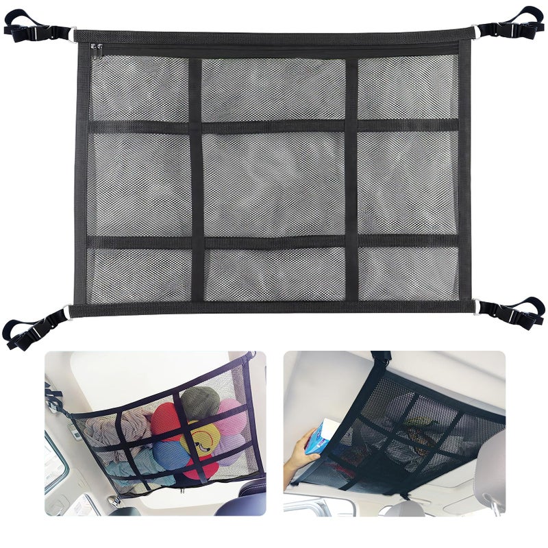 HOZOMT SUV Ceiling Cargo Net, Trunk Organizer, Car Roof Storage, Truck Netting, Van Interior Accessories, Double-Layer Mesh Camping Essentials - Image 1