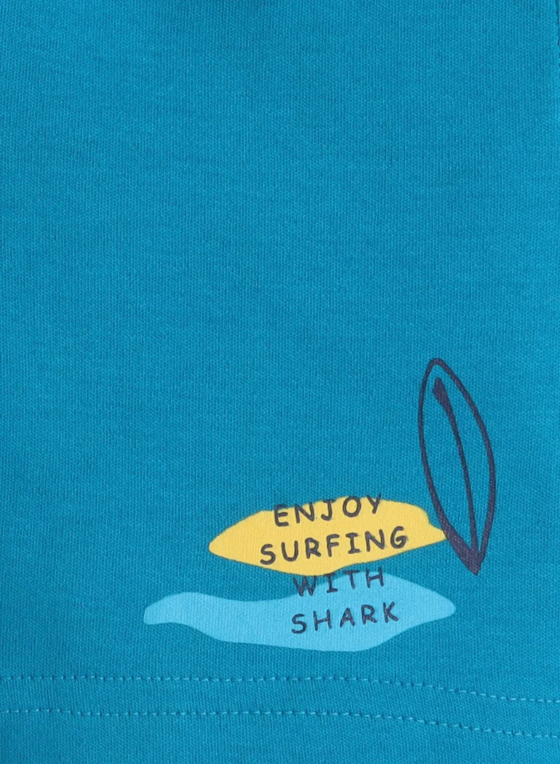 victor and jane Victor and Jane Boys' Shark Surfing Off White and Blue T-Shirt and Shorts Set