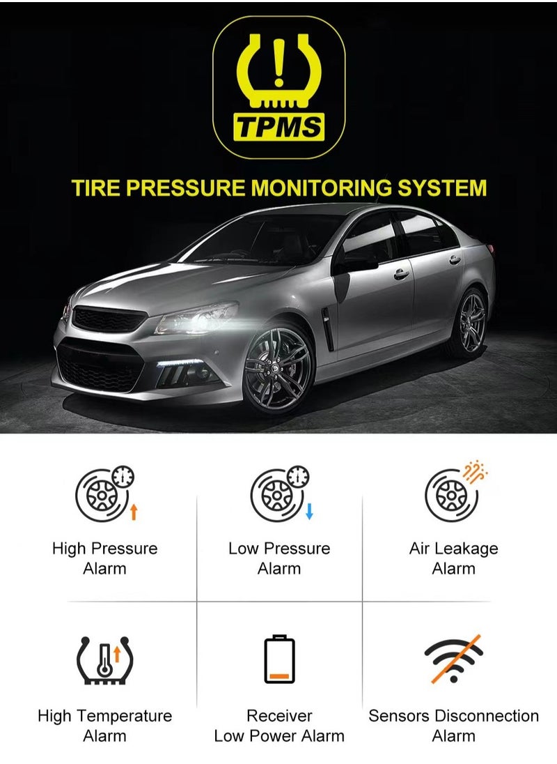 RECTO Tire Pressure Monitoring System, Wireless TPMS Tire Pressure Monitor System with Solar Charger, TPMS with 4 tire Pressure Sensors & 6 Alarm Modes(0-87 PSI)  - Image 2