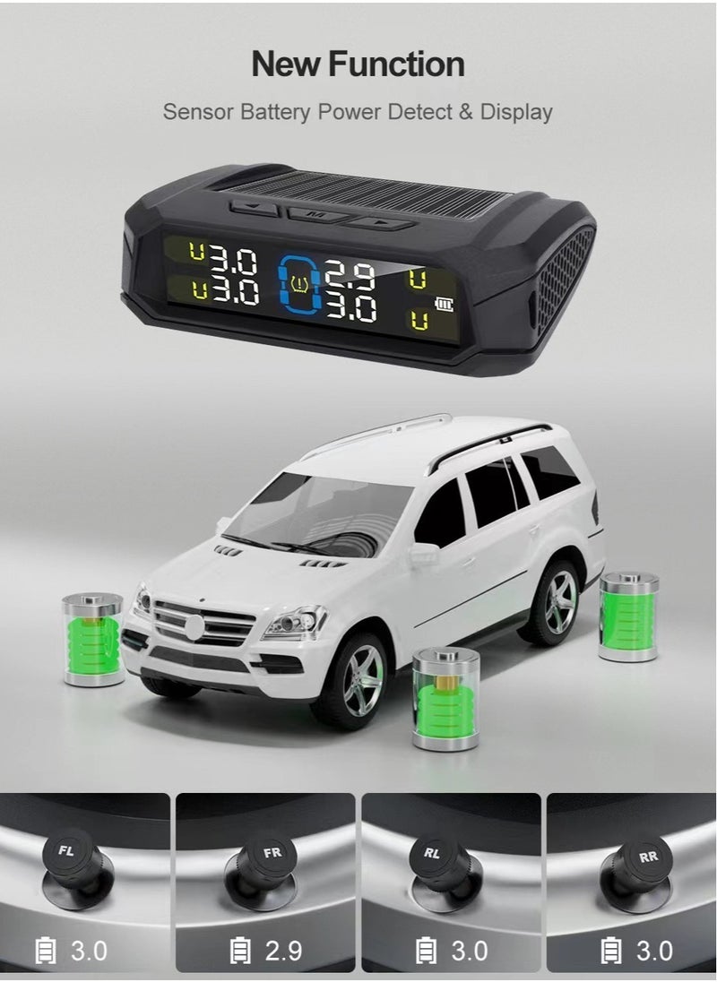 Tire Pressure Monitoring System, Wireless TPMS Tire Pressure Monitor System with Solar Charger, TPMS with 4 tire Pressure Sensors & 6 Alarm Modes(0-87 PSI)