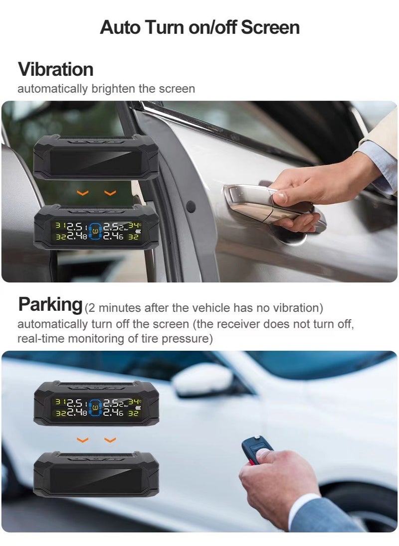 Tire Pressure Monitoring System, Wireless TPMS Tire Pressure Monitor System with Solar Charger, TPMS with 4 tire Pressure Sensors & 6 Alarm Modes(0-87 PSI)