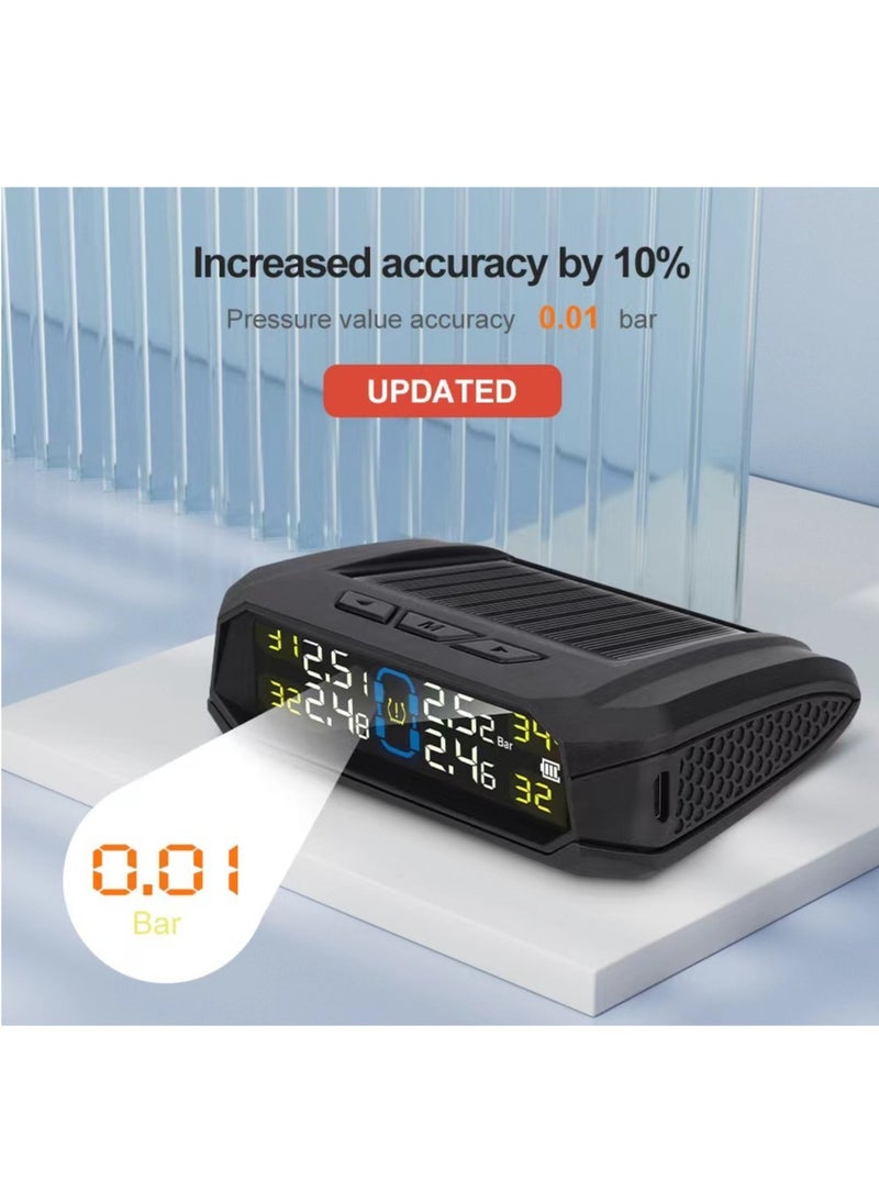 Tire Pressure Monitoring System, Wireless TPMS Tire Pressure Monitor System with Solar Charger, TPMS with 4 tire Pressure Sensors & 6 Alarm Modes(0-87 PSI)