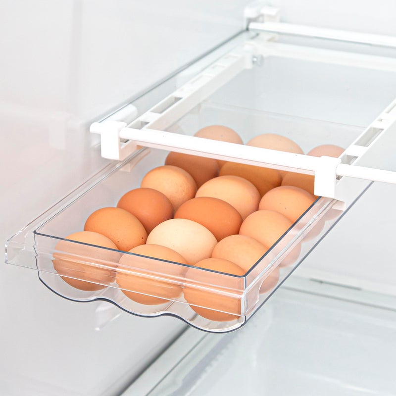 BINO | Pull-out Egg Holder Organizer | THE HANGER COLLECTION | Fridge Egg Drawer Organizer | Clear Egg Holder Tray for Refrigerator and Pantry | 18 Eggs Shelf Holder Storage Drawer - Image 5