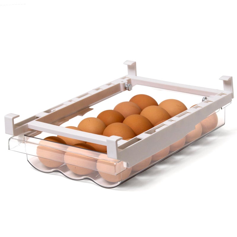 BINO | Pull-out Egg Holder Organizer | THE HANGER COLLECTION | Fridge Egg Drawer Organizer | Clear Egg Holder Tray for Refrigerator and Pantry | 18 Eggs Shelf Holder Storage Drawer - Image 1