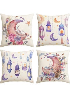 The Bros Ramadan Mubarak Pillow Covers, 18x18'' Moon Printing Throw Pillow Covers Double Sided, Eid Mubarak Throw Pillow Case Ramadan Decorations for Home Party Decoration, 4Pcs  - Image 1