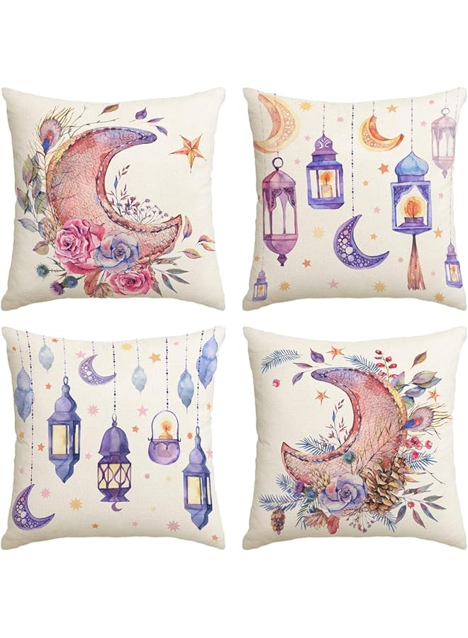 The Bros Ramadan Mubarak Pillow Covers, 18x18'' Moon Printing Throw Pillow Covers Double Sided, Eid Mubarak Throw Pillow Case Ramadan Decorations for Home Party Decoration, 4Pcs - Image 1