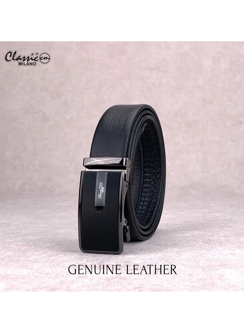Classic Milano Black (ALTHQ-3705-11) Classic Milano Genuine Leather Belt for Men, Formal Dress Belt with Automatic Ratchet Buckle, Men's Belt for Office Wear with Gift Box for Men | Best Price UAE