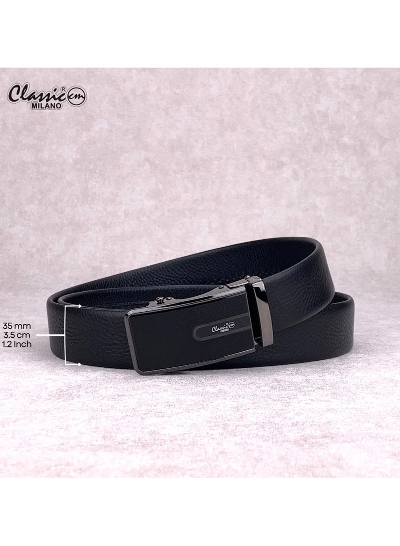 Classic Milano Black (ALTHQ-3705-11) Classic Milano Genuine Leather Belt for Men, Formal Dress Belt with Automatic Ratchet Buckle, Men's Belt for Office Wear with Gift Box for Men | Best Price UAE