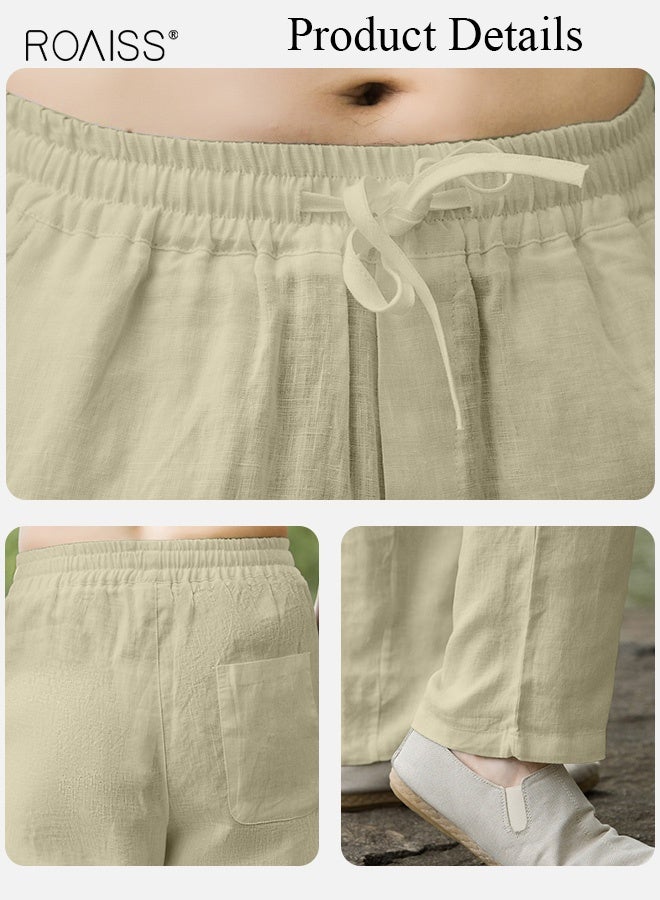 roaiss Men's Natural Linen Wide Leg Trousers Lightweight Breathable Cotton Linen Blend Pants for All Ages Loose Fit with Elastic Waist Comfort Large Size Available Trendy Casual Wear - Image 3