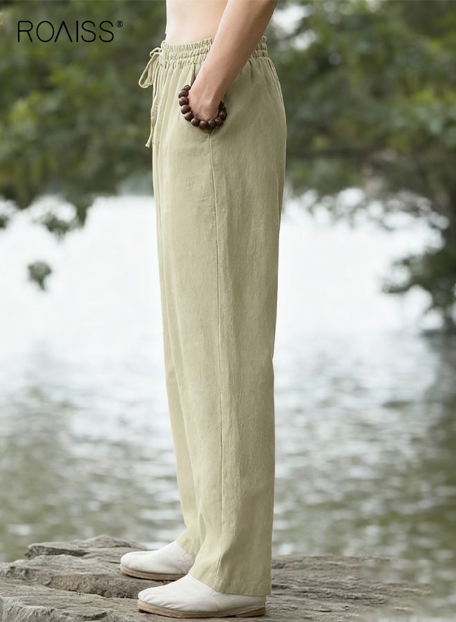 roaiss Men's Natural Linen Wide Leg Trousers Lightweight Breathable Cotton Linen Blend Pants for All Ages Loose Fit with Elastic Waist Comfort Large Size Available Trendy Casual Wear - Image 5