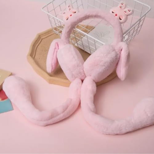 RR DESIGN Moving Ear Rabbit Plush Earmuffs, Pink Winter Warmer, Adjustable Woollen Headband (Pink) - Image 3