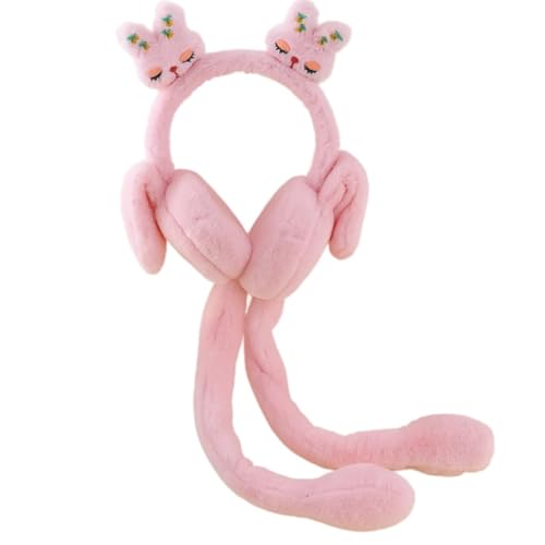 RR DESIGN Moving Ear Rabbit Plush Earmuffs, Pink Winter Warmer, Adjustable Woollen Headband (Pink) - Image 2
