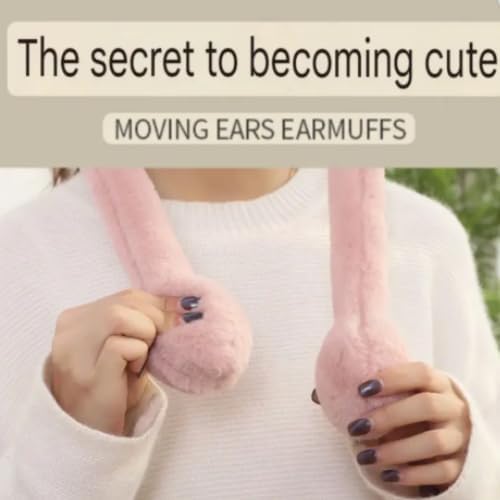 RR DESIGN Moving Ear Rabbit Plush Earmuffs, Pink Winter Warmer, Adjustable Woollen Headband (Pink) - Image 4