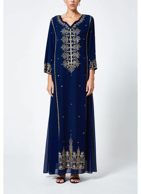 امري Traditional Embellished Jalabiya with Gathered Side Detail