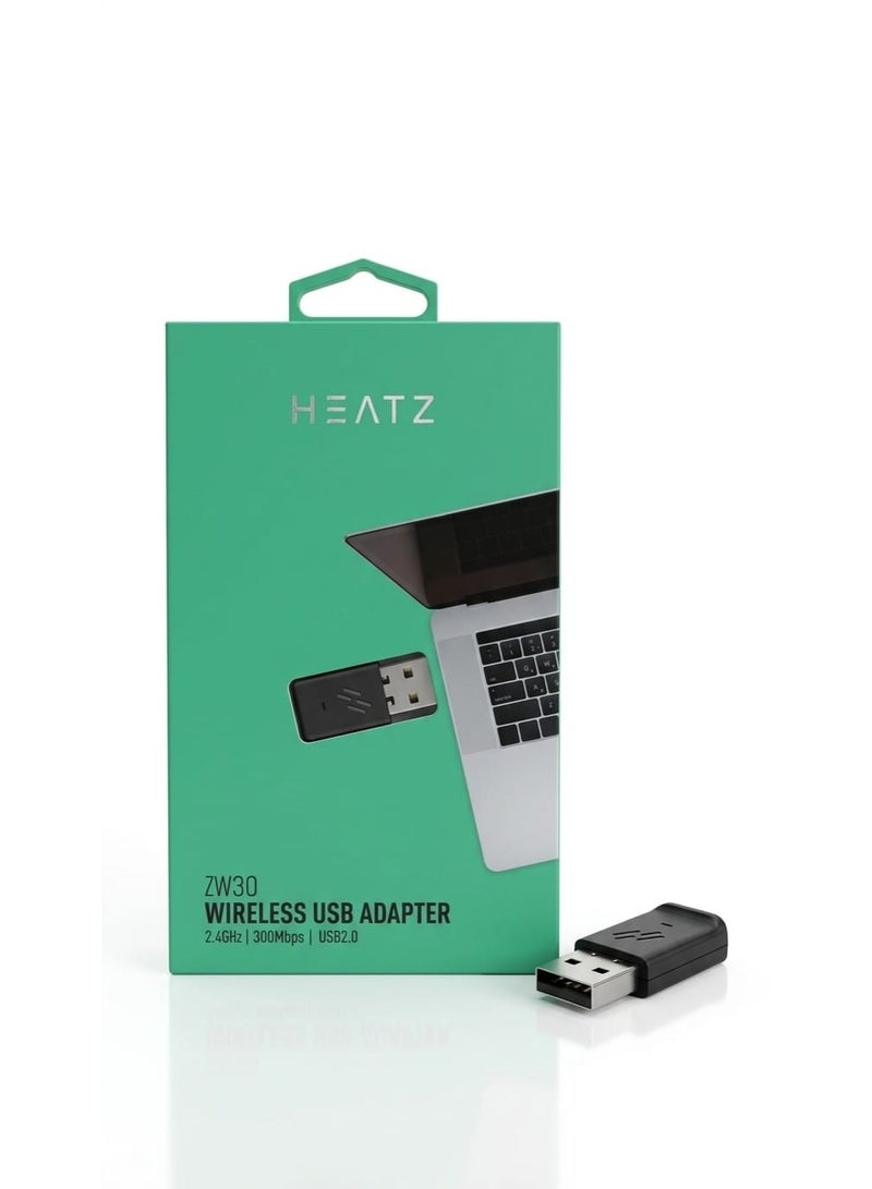 محول USB لاسلكي HEATZ ZW30، بتردد 2.4 جيجاهرتز وسرعة 300 ميجابت في الثانية، دونجل واي فاي صغير الحجم لأجهزة الكمبيوتر المحمولة