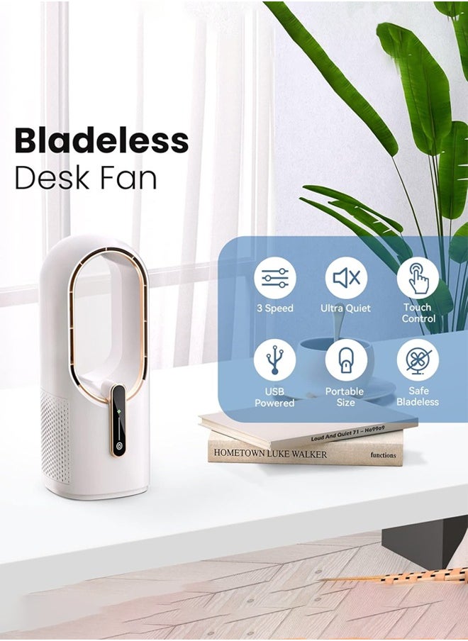 Joshberg Desk Fan Bladeless, 11.8 Inch Small Rechargeable Fan, Quiet Office Fan, 3 Speed Adjustment, Touch Control, Easy to Clean, Desk Fans Small Quiet, Ideal for Office, Living Room, Bedroom  - Image 2