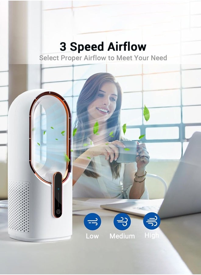Joshberg Desk Fan Bladeless, 11.8 Inch Small Rechargeable Fan, Quiet Office Fan, 3 Speed Adjustment, Touch Control, Easy to Clean, Desk Fans Small Quiet, Ideal for Office, Living Room, Bedroom  - Image 3