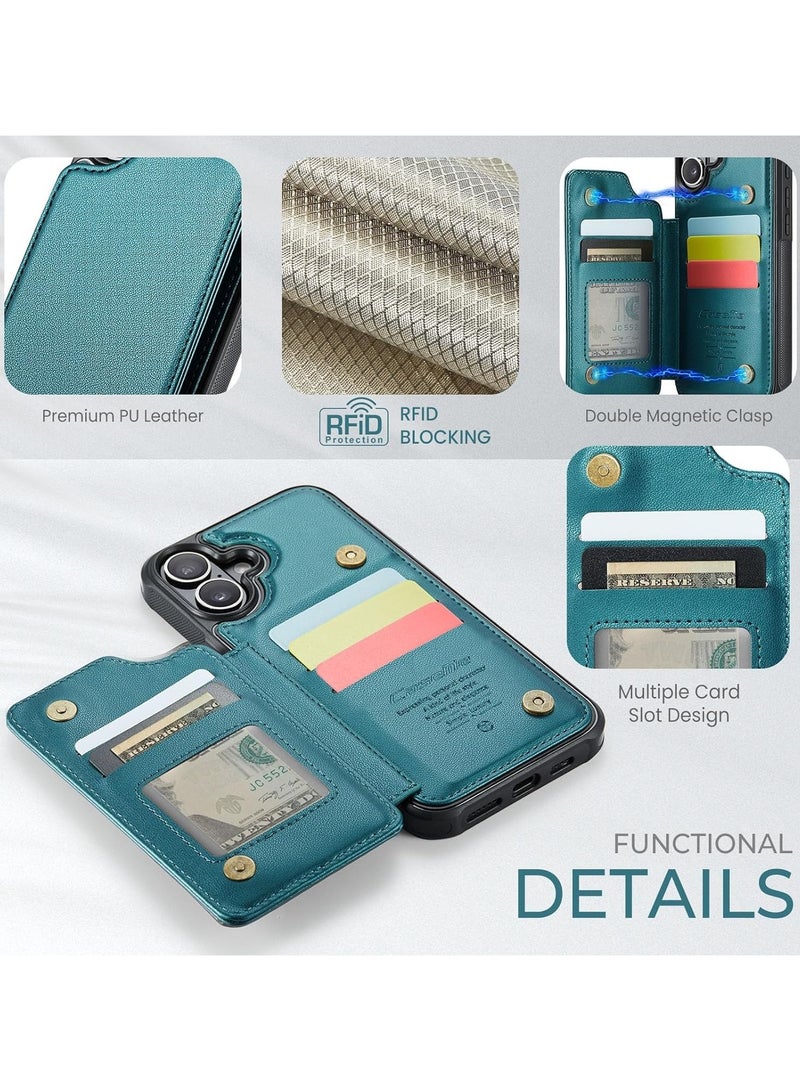 General Compatible with iPhone 16 Plus Slim Wallet Case with RFID Blocking Flip Card Slots/Kickstand, Shockproof Front PC Frame+Back PU Leather Protective Cover w/Magnetic Snaps  - Image 4