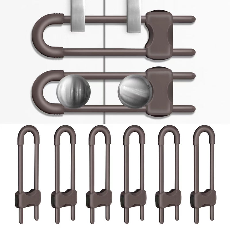 SPISPI Cabinet Locks for Babies, Baby Proofing Cabinets, 6 Pack U-Shaped Child Locks for Cabinets, Child Proof Cabinet Latches,Child Safety Cabinet Locks with Adjustable by SPISPI(Brown) - Image 1