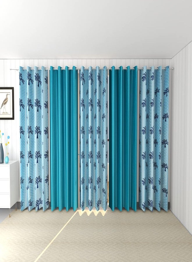 YUKANY Polyester Floral Printed Curtains, Pack of 3 (Long Door_8FT, Blue) - Image 1