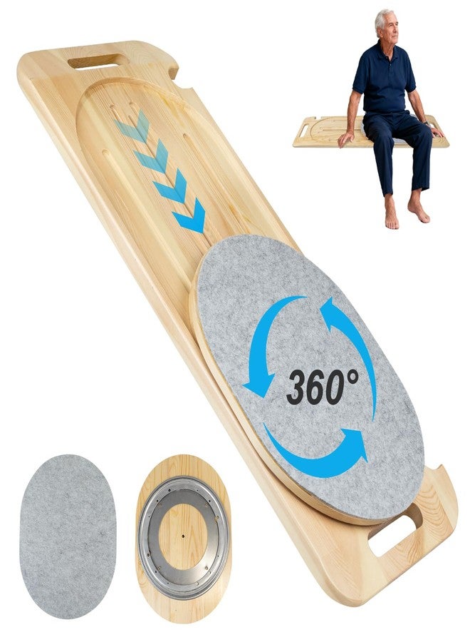 WodGod Wooden Slide Transfer Board,31x11" Transfer Board with Track Pulley Turntable,Made of Heavy-Duty Wood for Patient,Holds up to 500 Pounds,Suitable for Patient Senior and Handicap Move Assist - Image 1