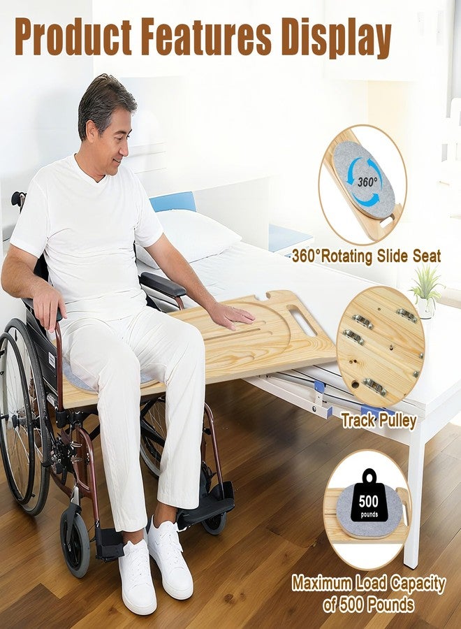 WodGod Wooden Slide Transfer Board,31x11" Transfer Board with Track Pulley Turntable,Made of Heavy-Duty Wood for Patient,Holds up to 500 Pounds,Suitable for Patient Senior and Handicap Move Assist - Image 3