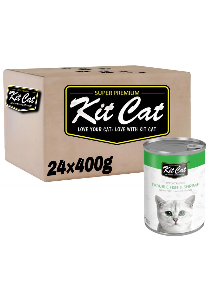 Kit Cat (24 packs) wet cat food with Double Fish - Shrimp flavor for small and large cats / 400 grams - Image 1