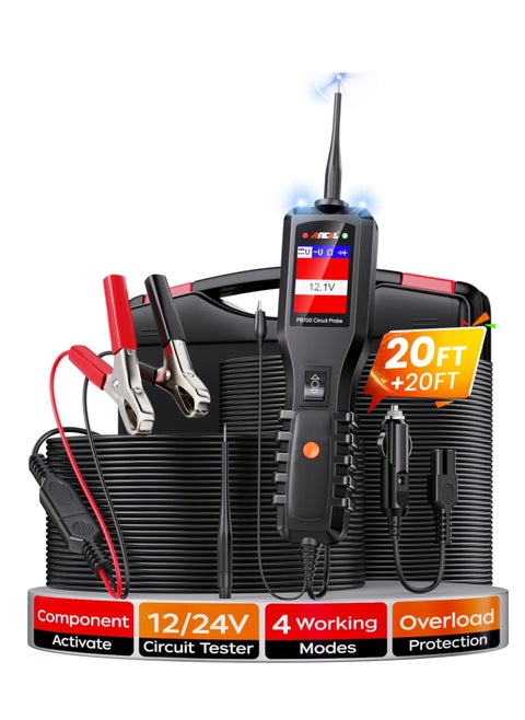 ANCEL PB100 Automotive Circuit Tester Power Probe Kit Diagnostic Test Tool Vehicle Electrical System Current Voltage Resistance Diodes Detector with LCD Screen Flashlight for 12V to 24V
