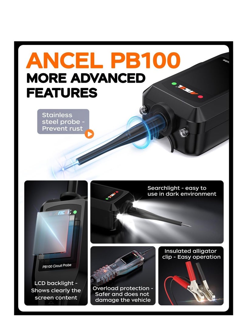 Ancel - ANCEL PB100 Automotive Circuit Tester Power Probe Kit Diagnostic Test Tool Vehicle Electrical System Current Voltage Resistance Diodes Detector with LCD Screen Flashlight for 12V to 24V - Image 1