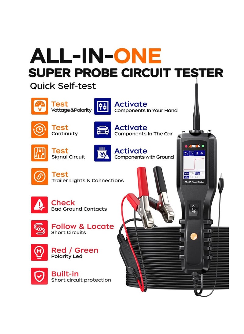 Ancel - ANCEL PB100 Automotive Circuit Tester Power Probe Kit Diagnostic Test Tool Vehicle Electrical System Current Voltage Resistance Diodes Detector with LCD Screen Flashlight for 12V to 24V - Image 1